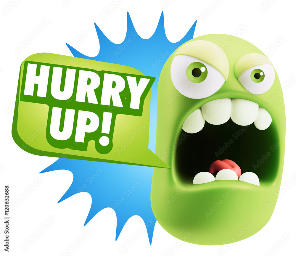 3d Rendering Angry Character Emoji saying Hurry Up with Colorful 3d Rendering Angry Character Emoji saying Hurry Up with Colorful