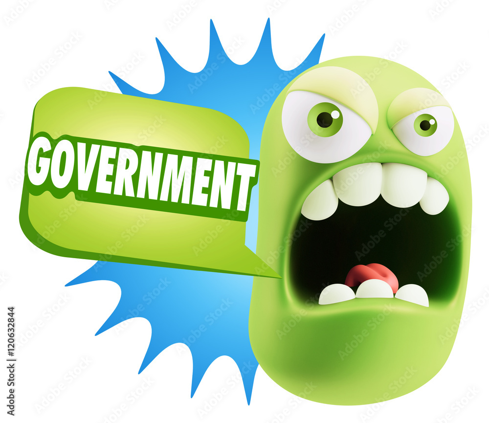 Fototapeta premium 3d Rendering Angry Character Emoji saying Government with Colorf