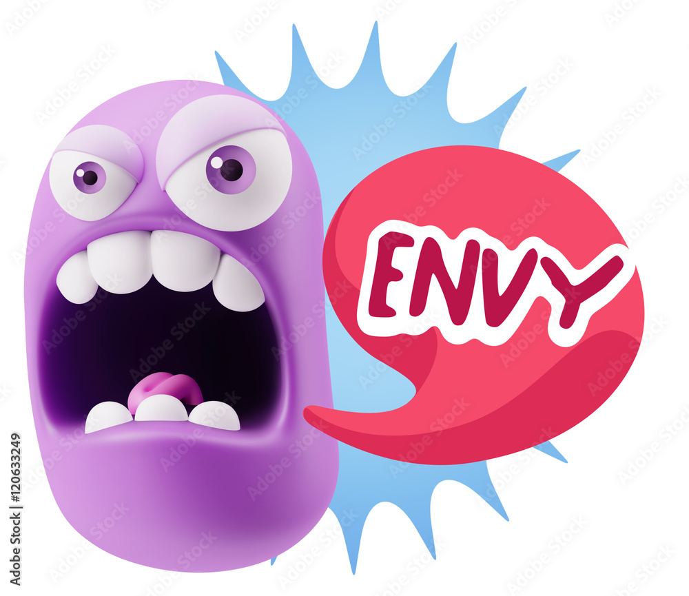 3d Rendering Angry Character Emoji saying Envy with Colorful Spe 3d Rendering Angry Character Emoji saying Envy with Colorful Spe