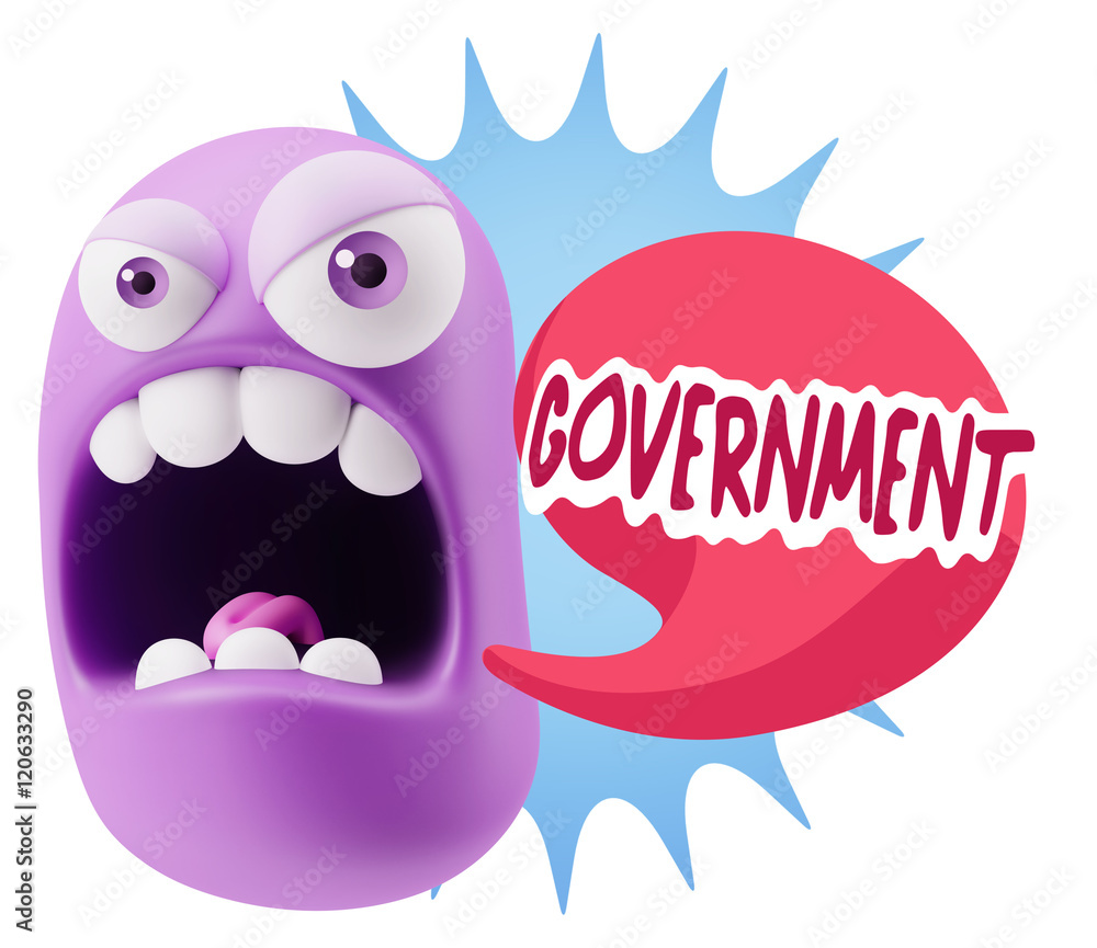 3d Rendering Angry Character Emoji saying Government with Colorf 3d Rendering Angry Character Emoji saying Government with Colorf