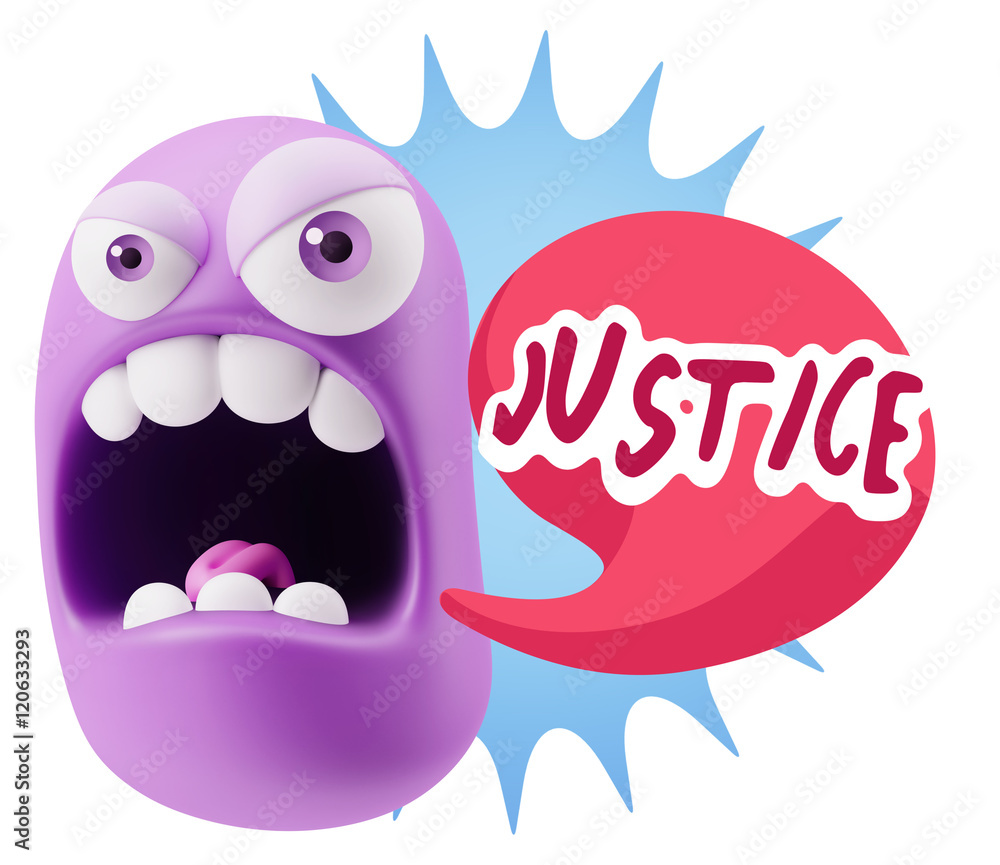 3d Rendering Angry Character Emoji saying Justice with Colorful 3d Rendering Angry Character Emoji saying Justice with Colorful