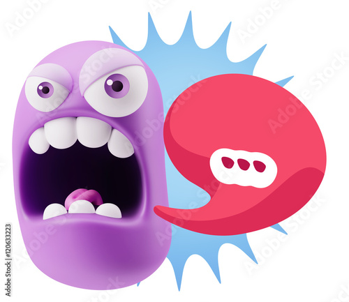 3d Rendering Angry Character Emoji saying … with Colorful Spee