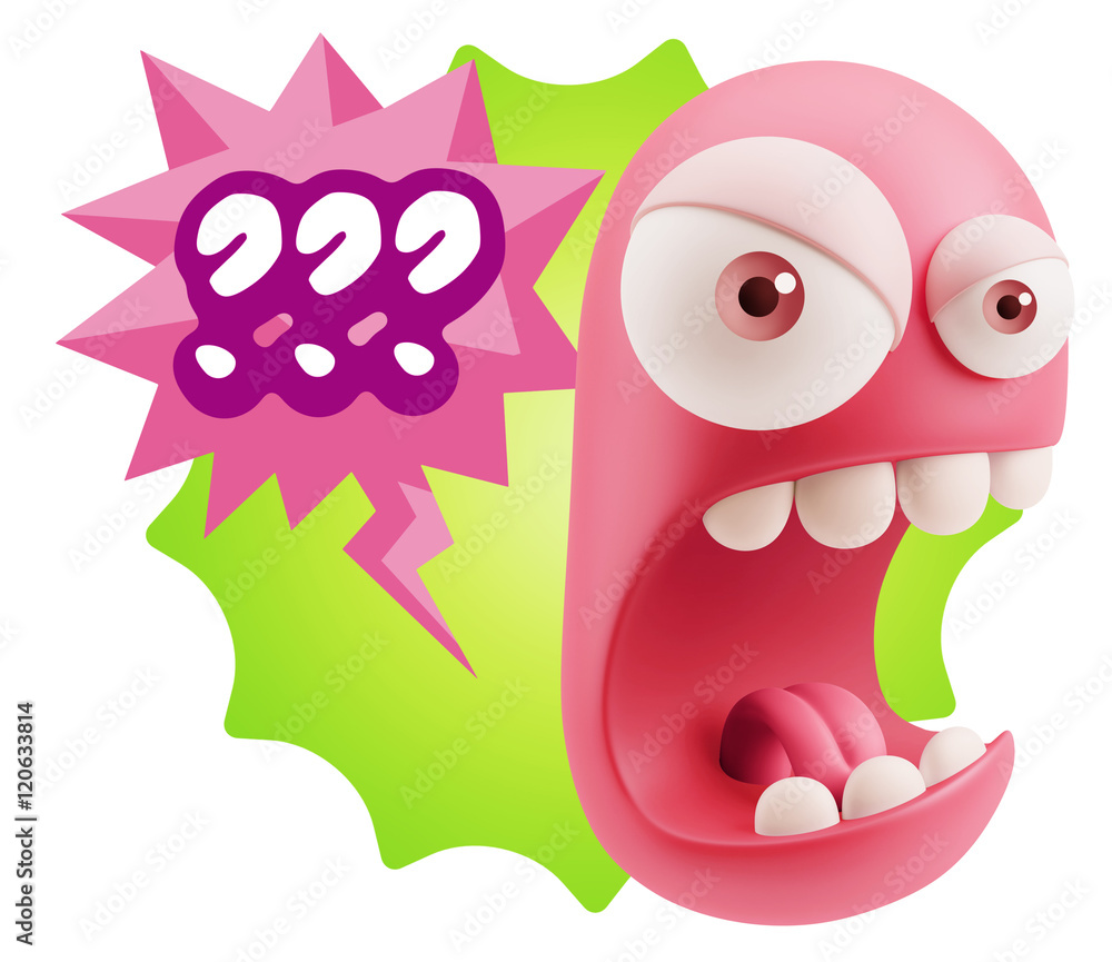 Obraz premium 3d Rendering Angry Character Emoji saying ??? with Colorful Spee
