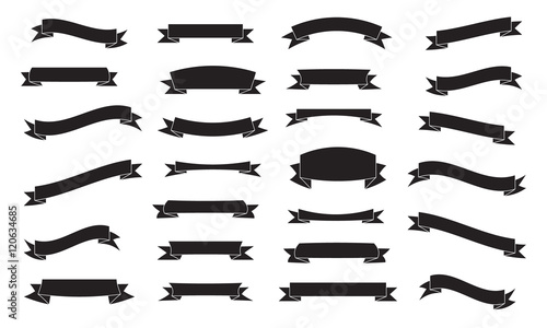Set of ribbons, black isolated on white background, vector illustration.