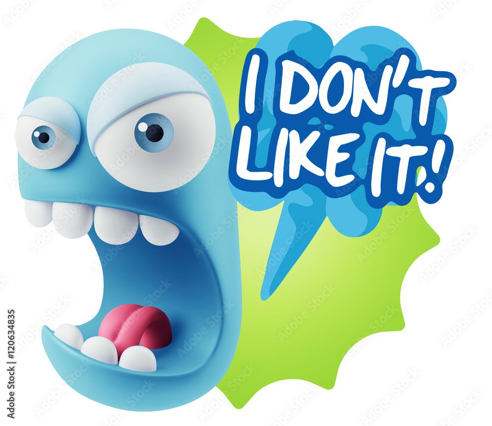 3d Rendering Angry Character Emoji saying I Don`t Like It with C 3d Rendering Angry Character Emoji saying I Don`t Like It with C