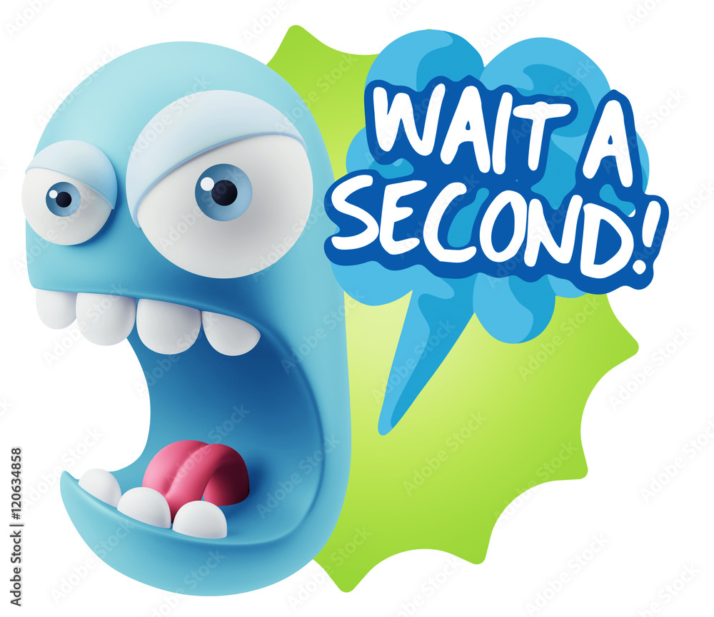3d Rendering Angry Character Emoji saying Wait a Second with Col 3d Rendering Angry Character Emoji saying Wait a Second with Col
