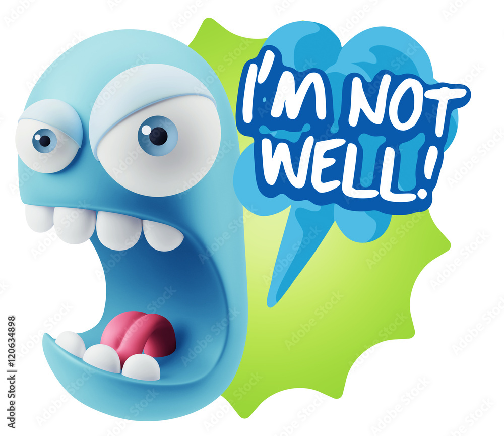 3d Rendering Angry Character Emoji saying I'm not Well with Colo 3d Rendering Angry Character Emoji saying I'm not Well with Colo