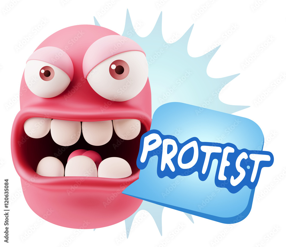 3d Rendering Angry Character Emoji saying Protest with Colorful 3d Rendering Angry Character Emoji saying Protest with Colorful