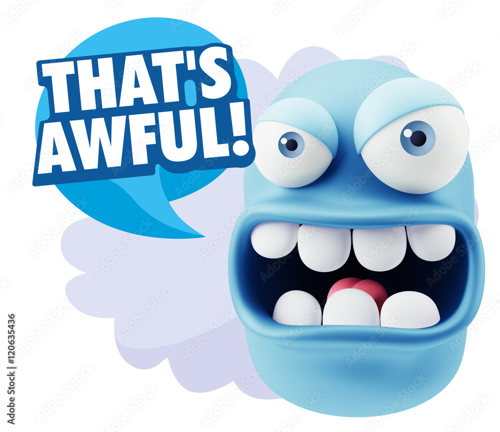 3d Rendering Angry Character Emoji saying That's Awful with Colo 3d Rendering Angry Character Emoji saying That's Awful with Colo