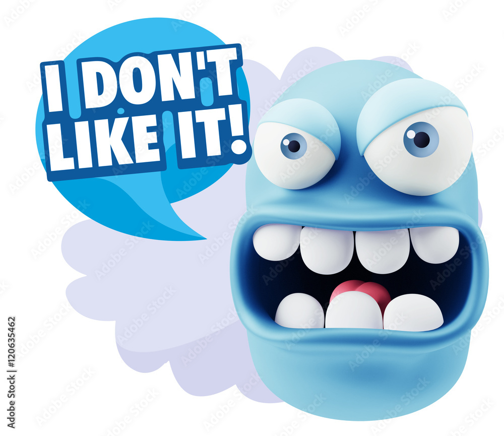Obraz premium 3d Rendering Angry Character Emoji saying I Don`t Like It with C