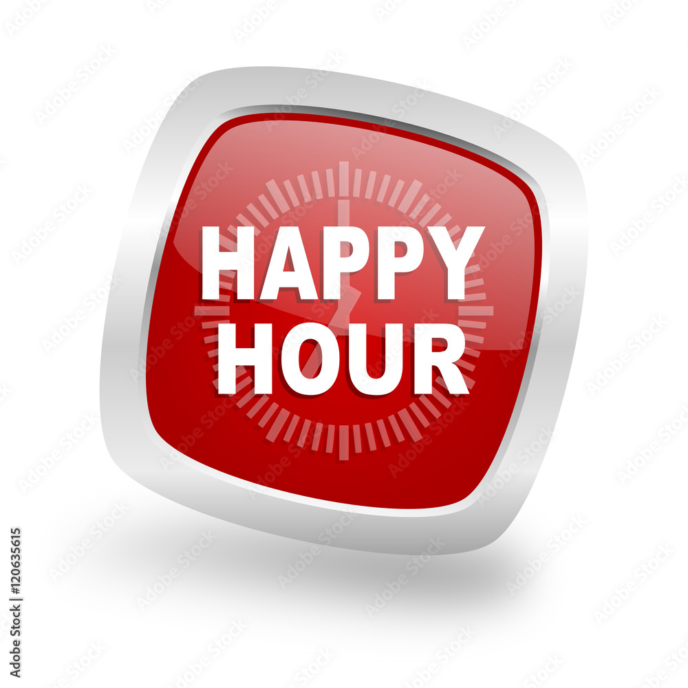 happy hour square red glossy chrome silver metallic web icon happy hour square red glossy chrome silver metallic web icon