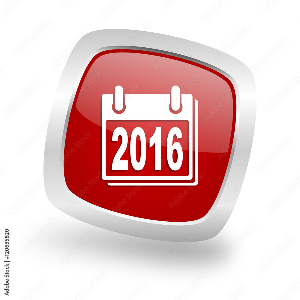 new year 2016 square red glossy chrome silver metallic web icon new year 2016 square red glossy chrome silver metallic web icon