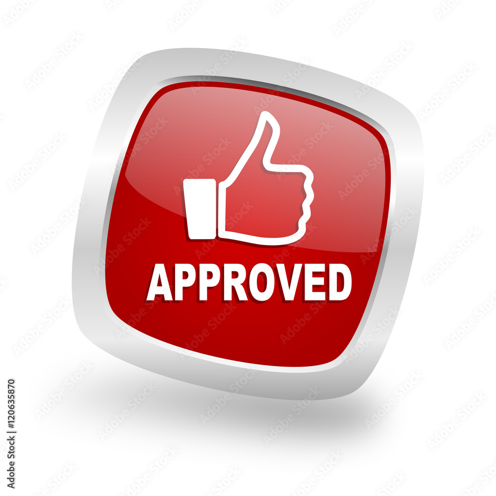 approved square red glossy chrome silver metallic web icon approved square red glossy chrome silver metallic web icon