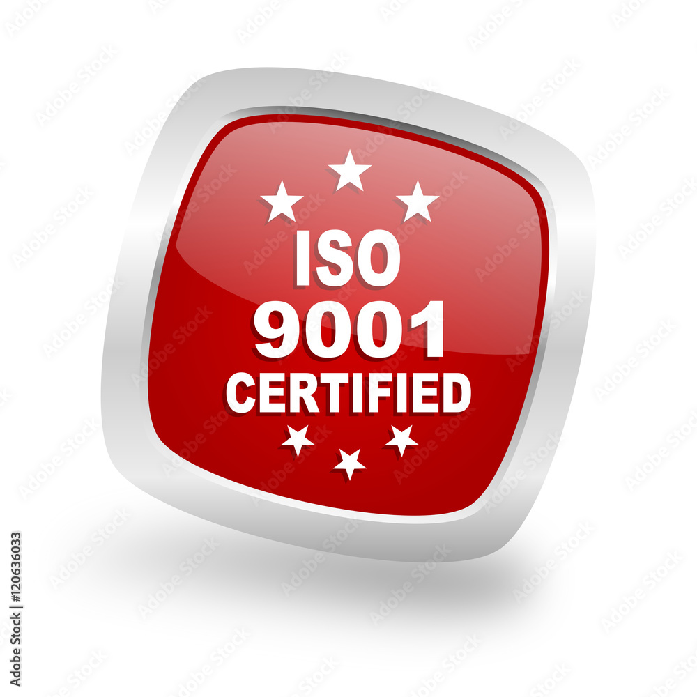 iso 9001 square red glossy chrome silver metallic web icon iso 9001 square red glossy chrome silver metallic web icon