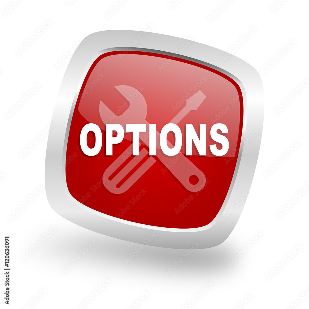 options square red glossy chrome silver metallic web icon options square red glossy chrome silver metallic web icon