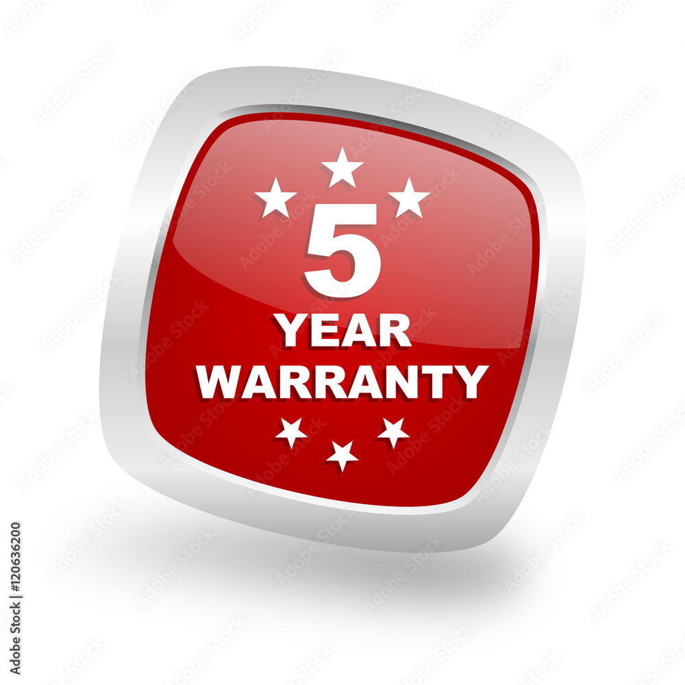 warranty guarantee 5 year square red glossy chrome silver metallic web icon warranty guarantee 5 year square red glossy chrome silver metallic web icon