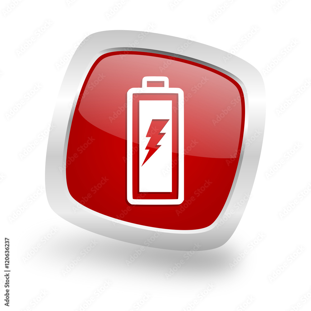 battery square red glossy chrome silver metallic web icon battery square red glossy chrome silver metallic web icon