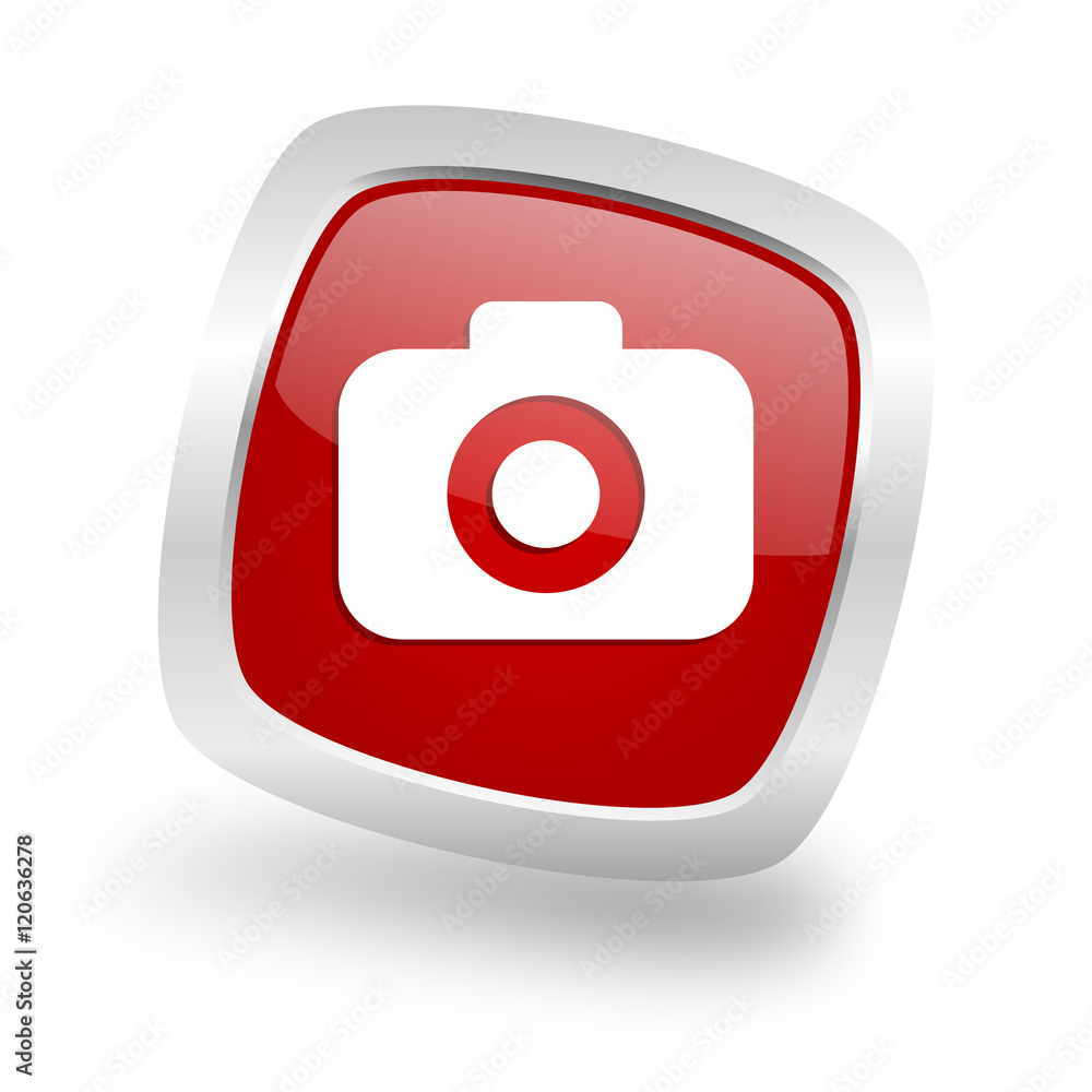 photo camera square red glossy chrome silver metallic web icon photo camera square red glossy chrome silver metallic web icon