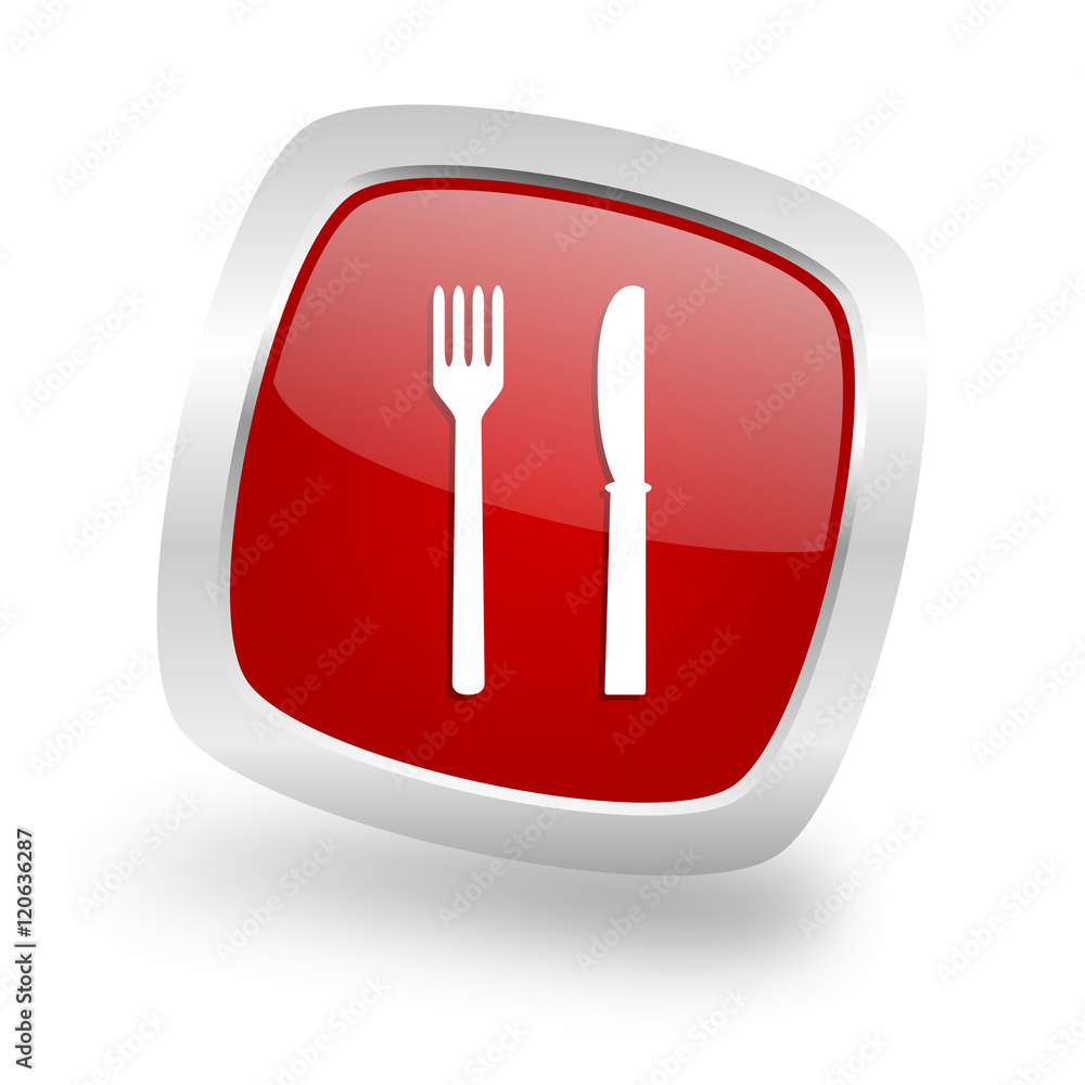 eat square red glossy chrome silver metallic web icon eat square red glossy chrome silver metallic web icon