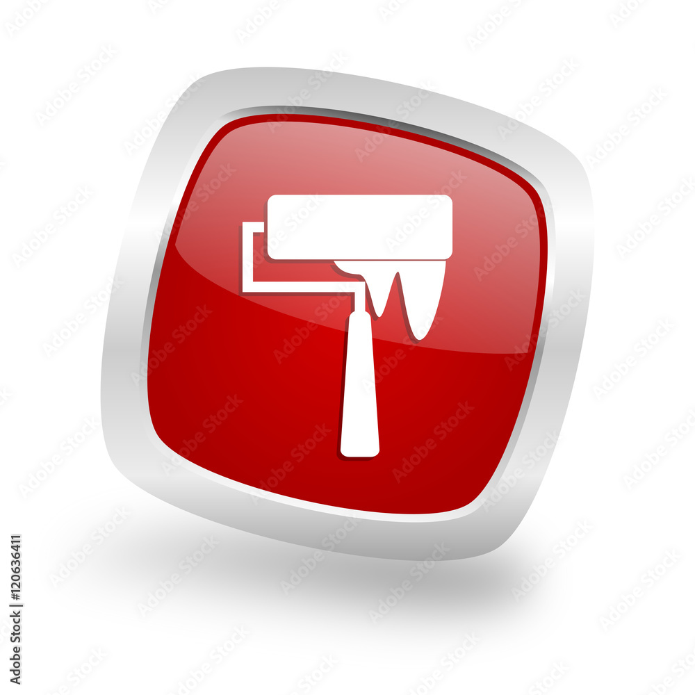 brush square red glossy chrome silver metallic web icon brush square red glossy chrome silver metallic web icon
