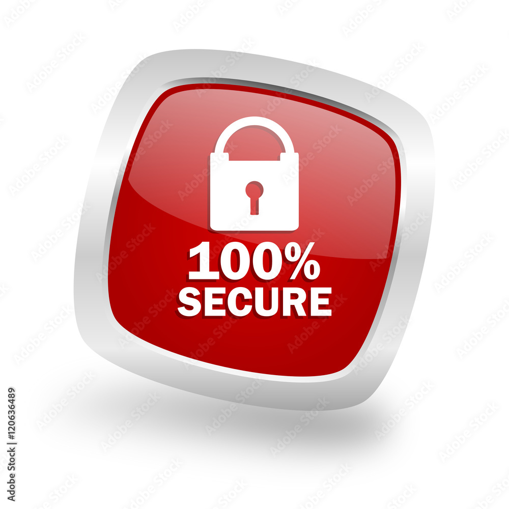 secure square red glossy chrome silver metallic web icon secure square red glossy chrome silver metallic web icon