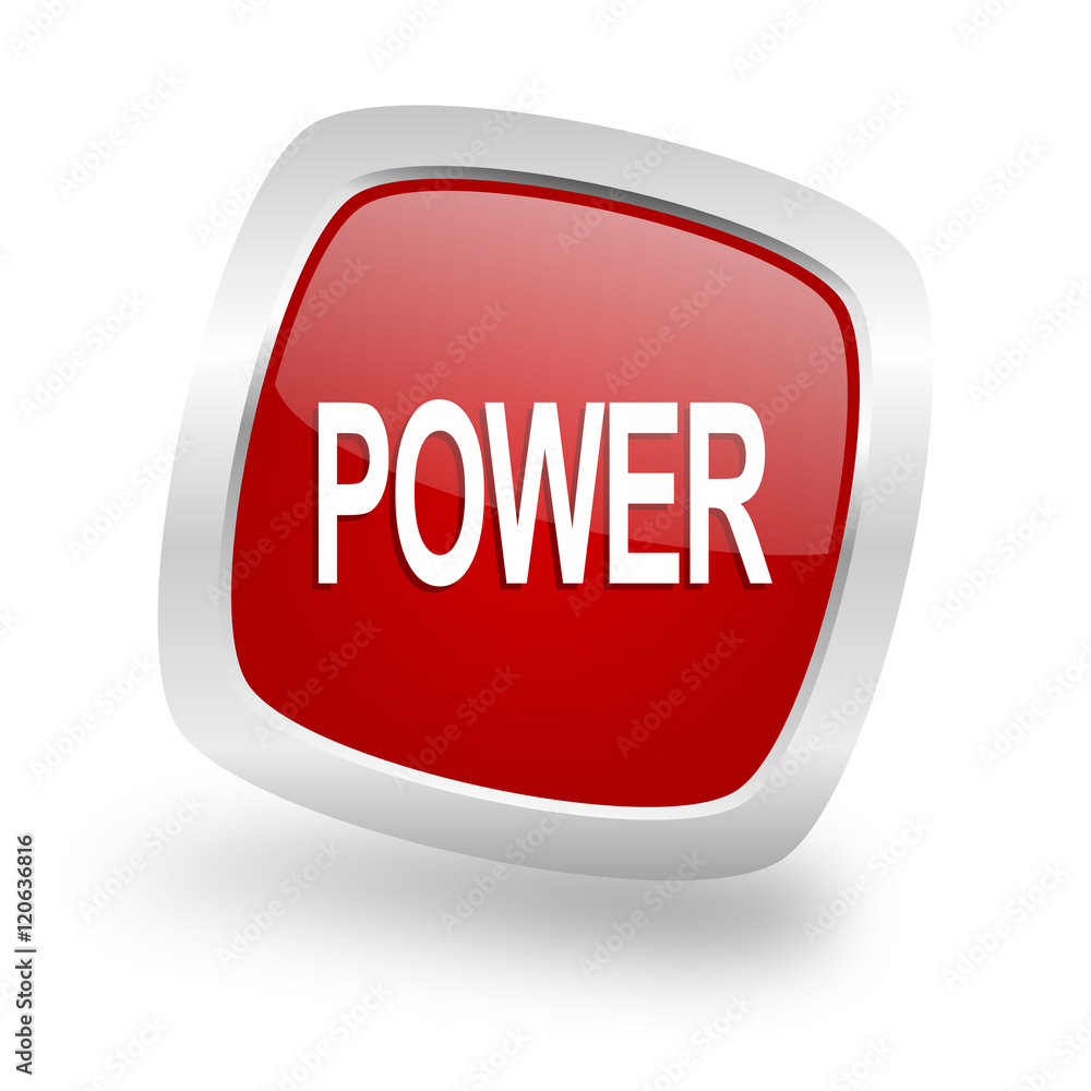 power square red glossy chrome silver metallic web icon power square red glossy chrome silver metallic web icon