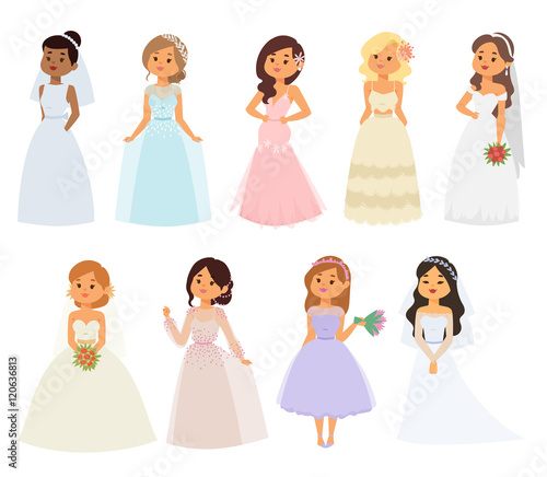 Wedding bride girl characters vector