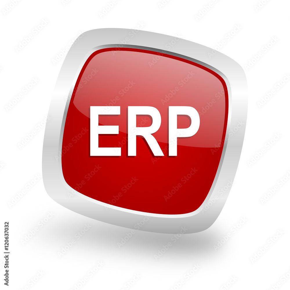erp square red glossy chrome silver metallic web icon erp square red glossy chrome silver metallic web icon
