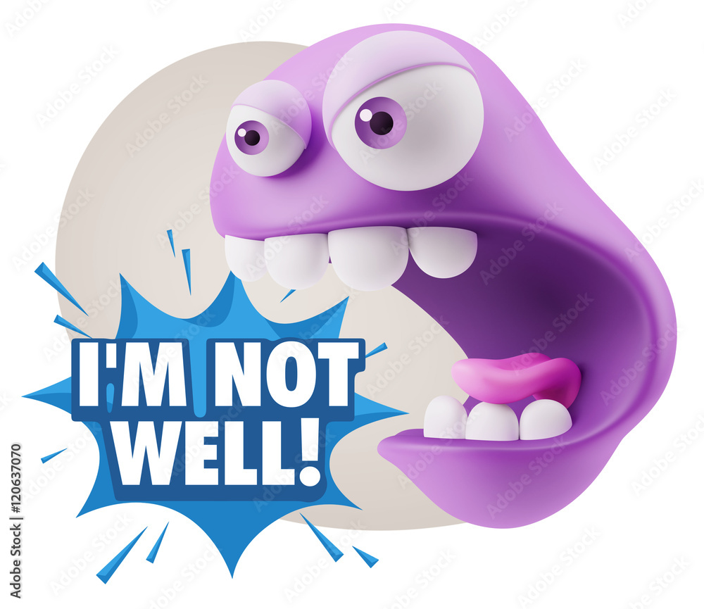 3d Rendering Angry Character Emoji saying I'm not Well with Colo 3d Rendering Angry Character Emoji saying I'm not Well with Colo