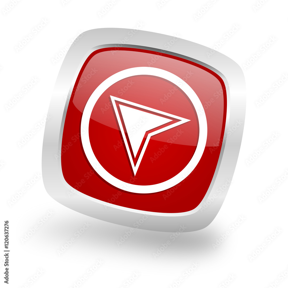 navigation square red glossy chrome silver metallic web icon navigation square red glossy chrome silver metallic web icon