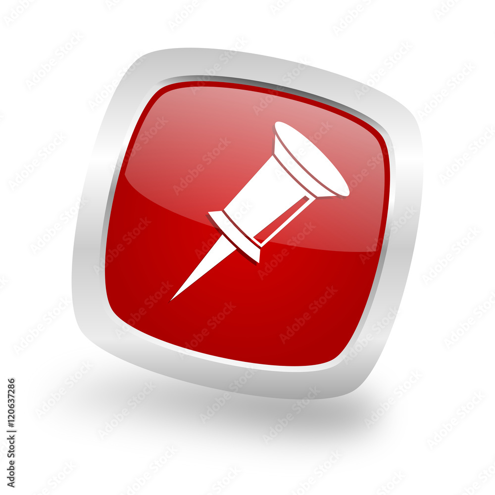 pin square red glossy chrome silver metallic web icon pin square red glossy chrome silver metallic web icon