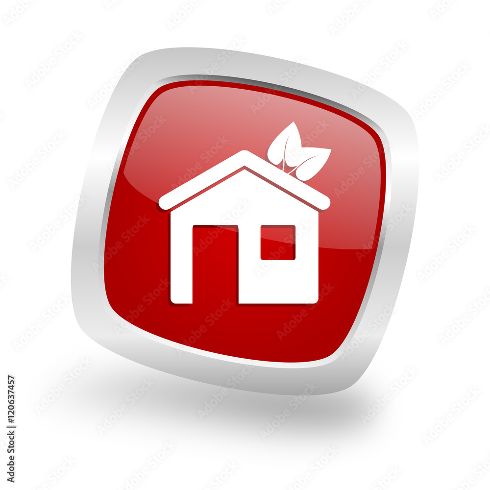 house square red glossy chrome silver metallic web icon house square red glossy chrome silver metallic web icon