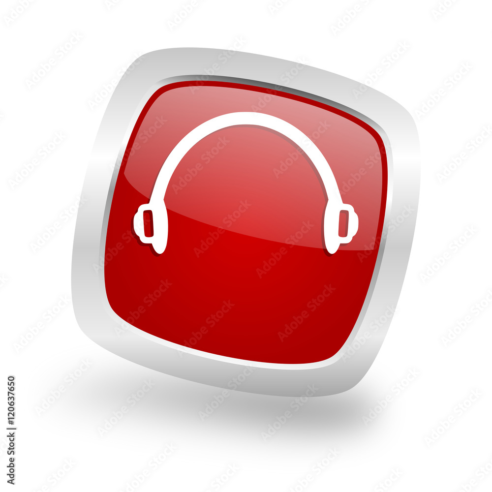 headphones square red glossy chrome silver metallic web icon headphones square red glossy chrome silver metallic web icon