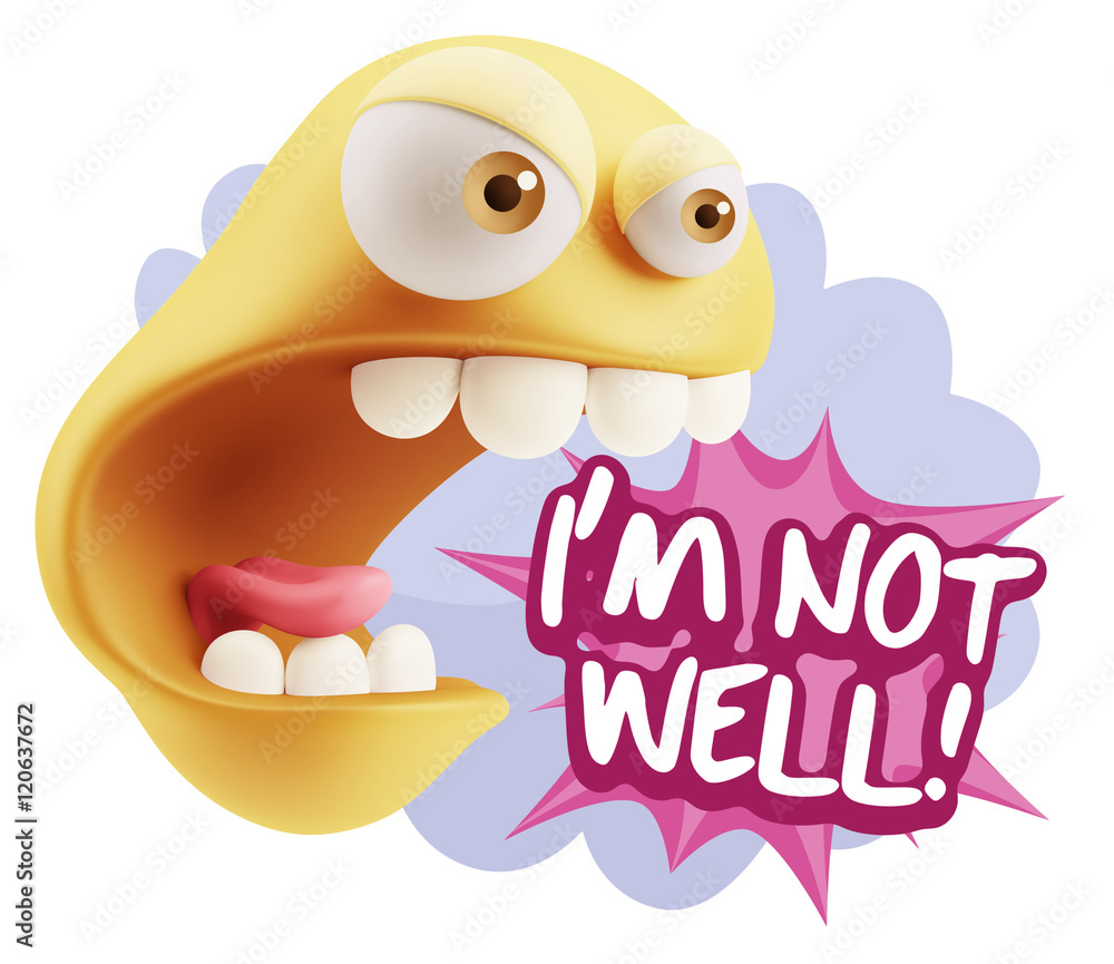 3d Rendering Angry Character Emoji saying I'm not Well with Colo 3d Rendering Angry Character Emoji saying I'm not Well with Colo