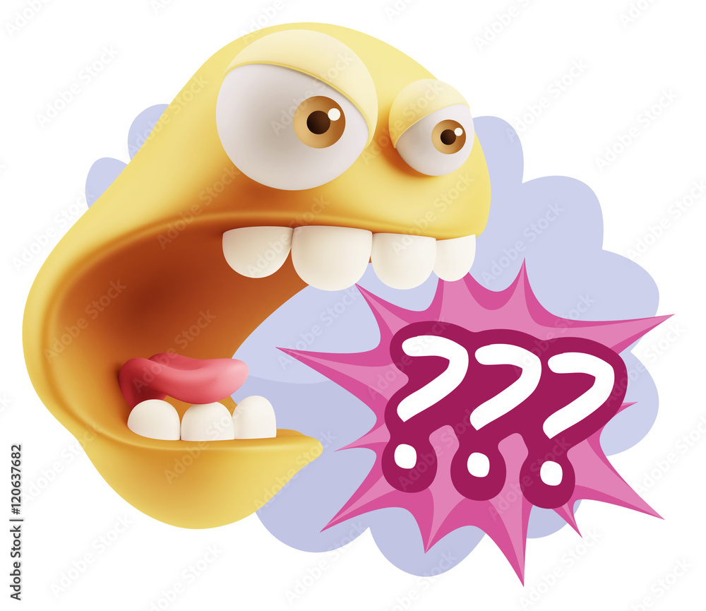 Obraz premium 3d Rendering Angry Character Emoji saying ??? with Colorful Spee