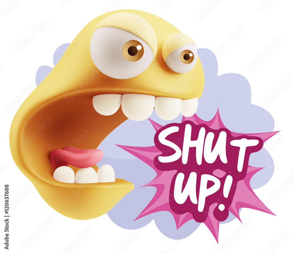 3d Rendering Angry Character Emoji saying Shut Up with Colorful 3d Rendering Angry Character Emoji saying Shut Up with Colorful