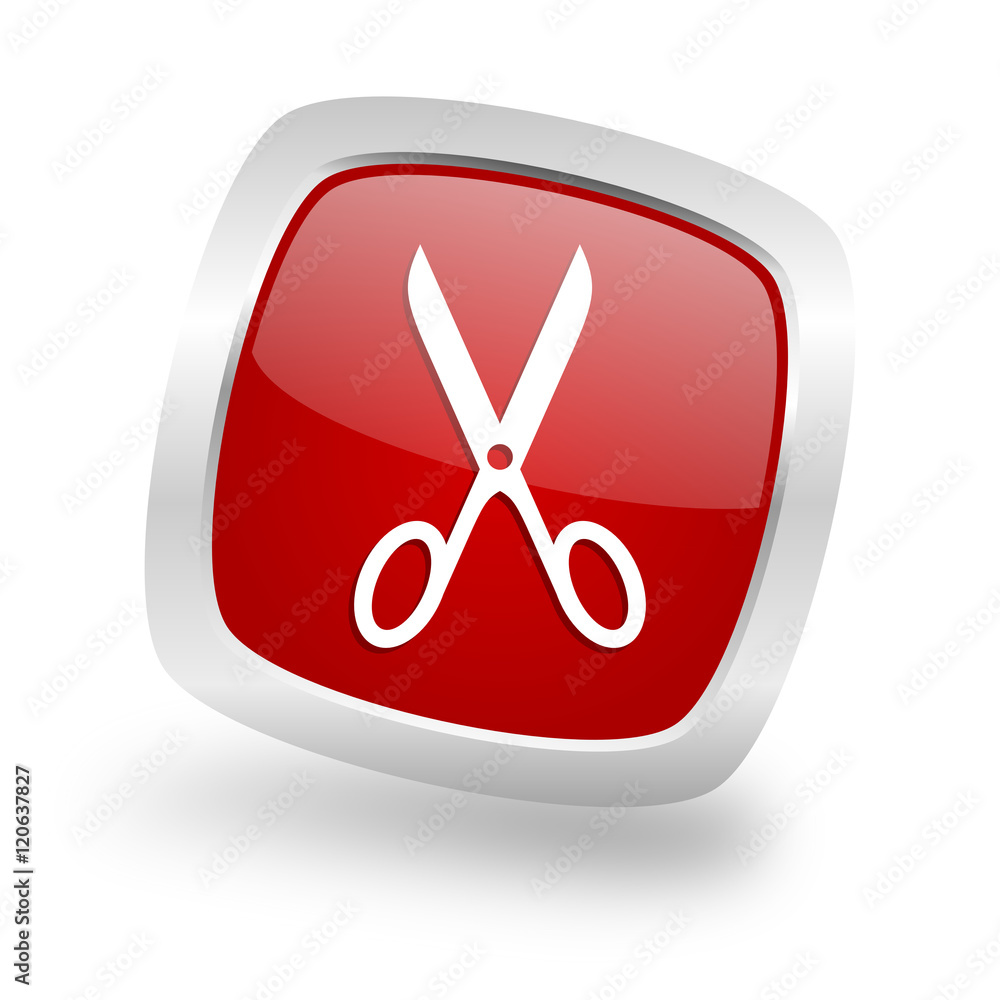 scissors square red glossy chrome silver metallic web icon