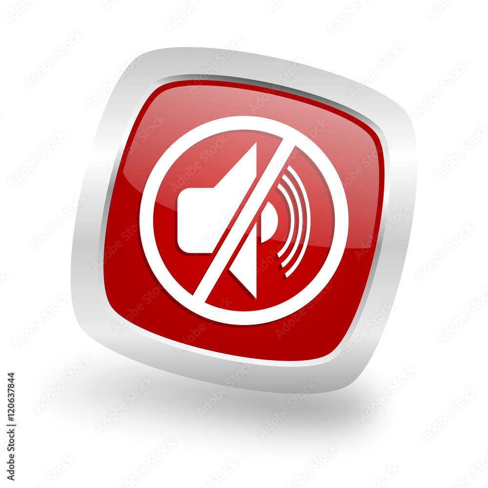 mute square red glossy chrome silver metallic web icon mute square red glossy chrome silver metallic web icon