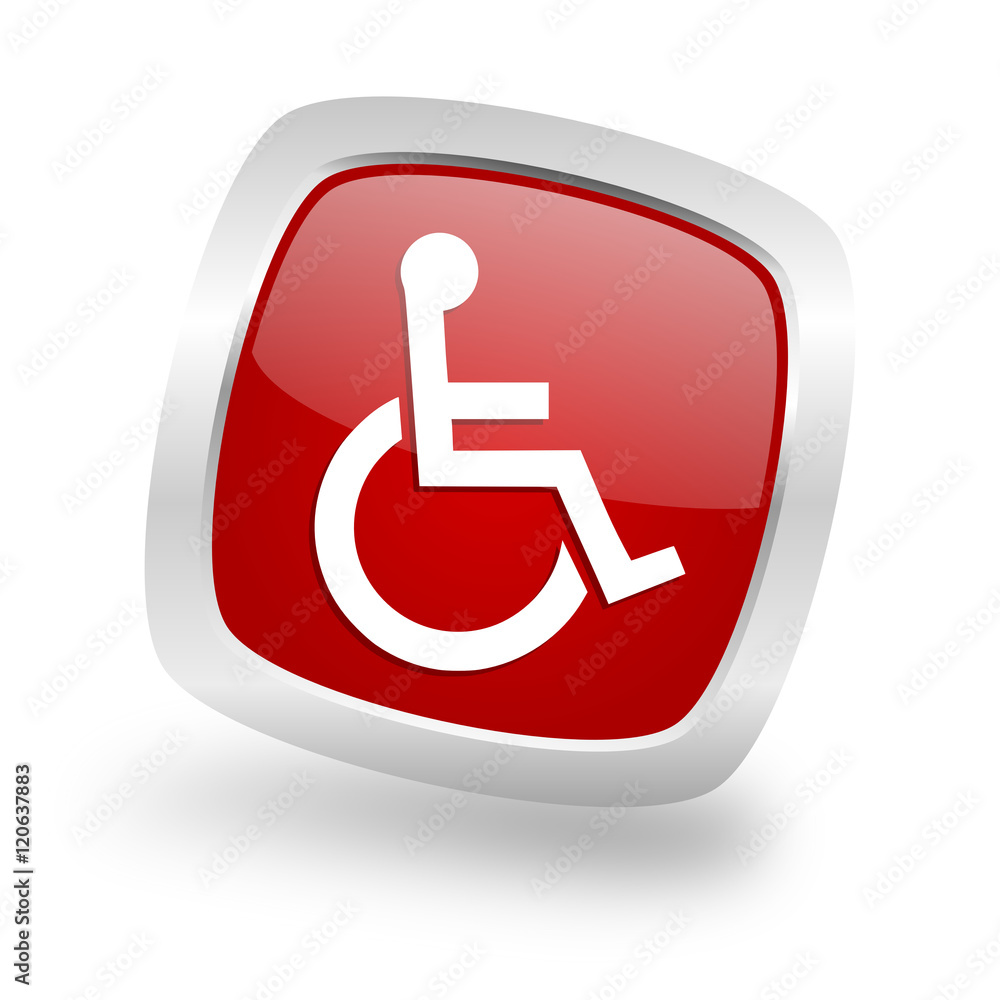 wheelchair square red glossy chrome silver metallic web icon wheelchair square red glossy chrome silver metallic web icon