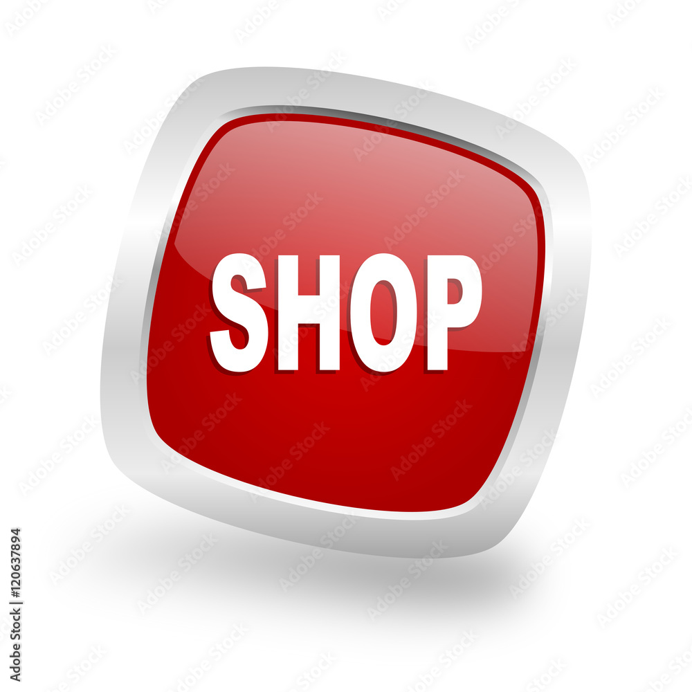 shop square red glossy chrome silver metallic web icon shop square red glossy chrome silver metallic web icon