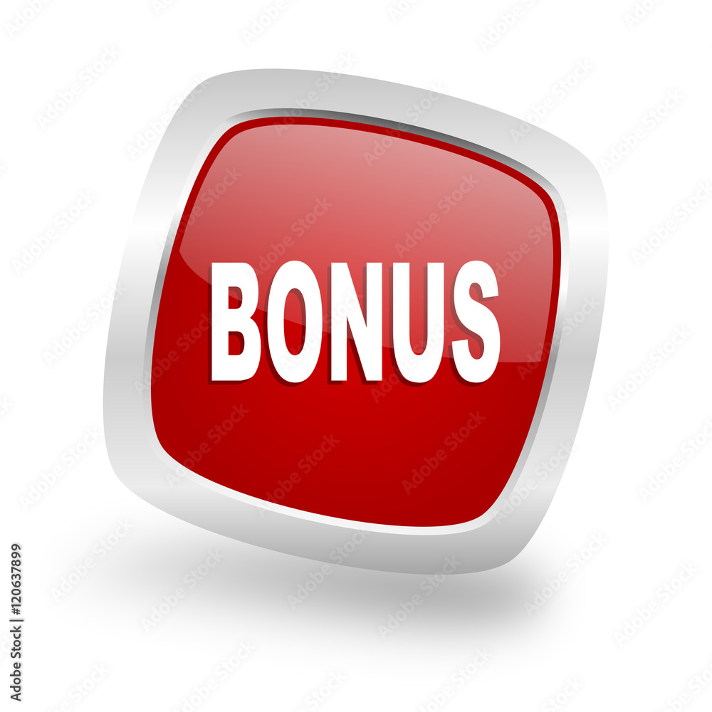 bonus square red glossy chrome silver metallic web icon bonus square red glossy chrome silver metallic web icon