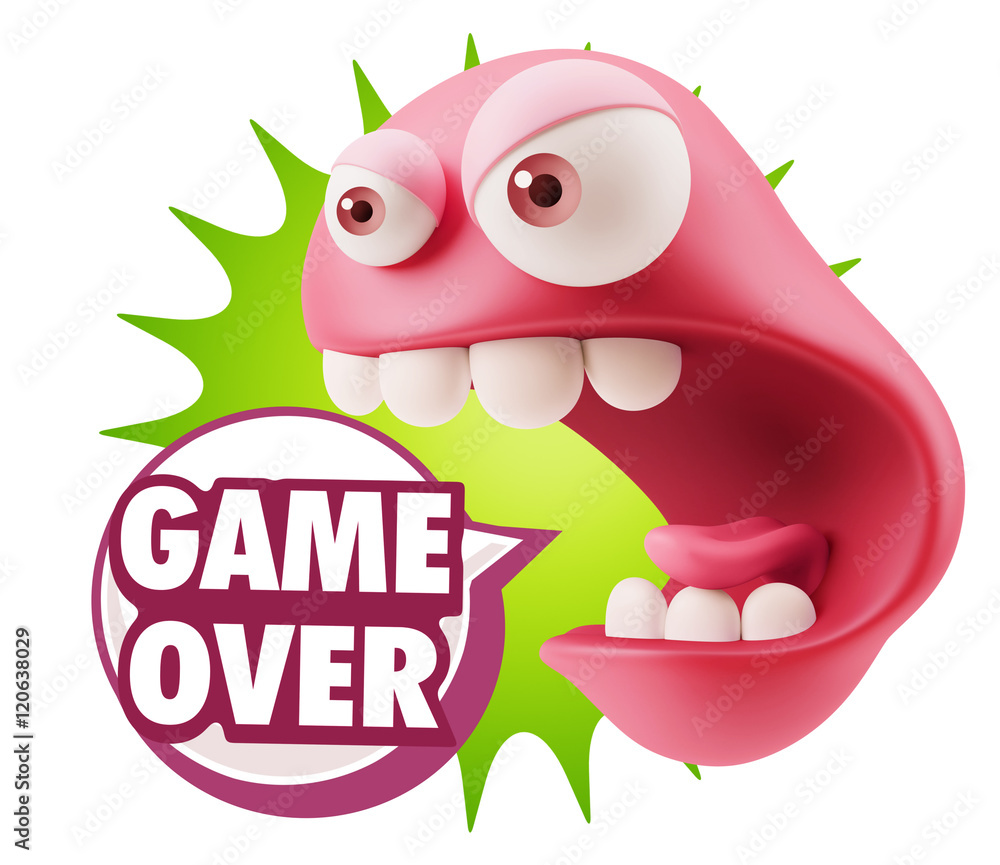 3d Rendering Angry Character Emoji saying Game Over with Colorfu 3d Rendering Angry Character Emoji saying Game Over with Colorfu