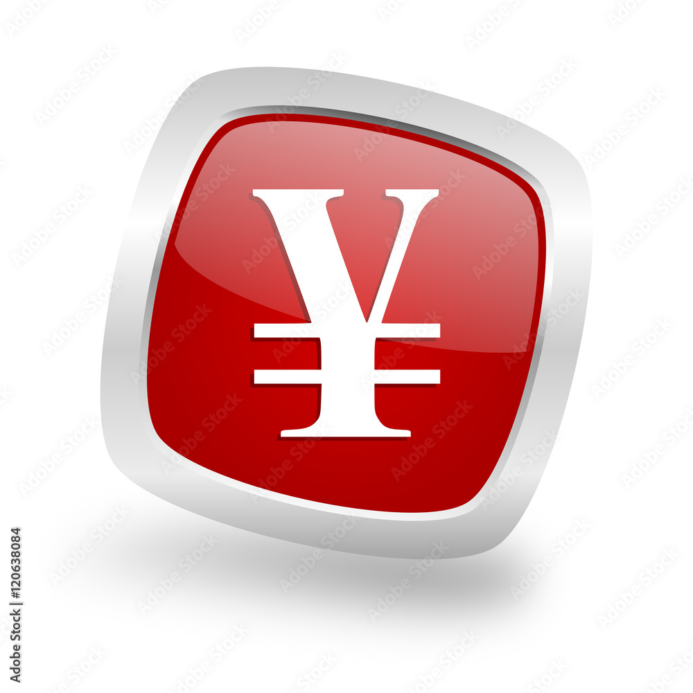 yen square red glossy chrome silver metallic web icon yen square red glossy chrome silver metallic web icon
