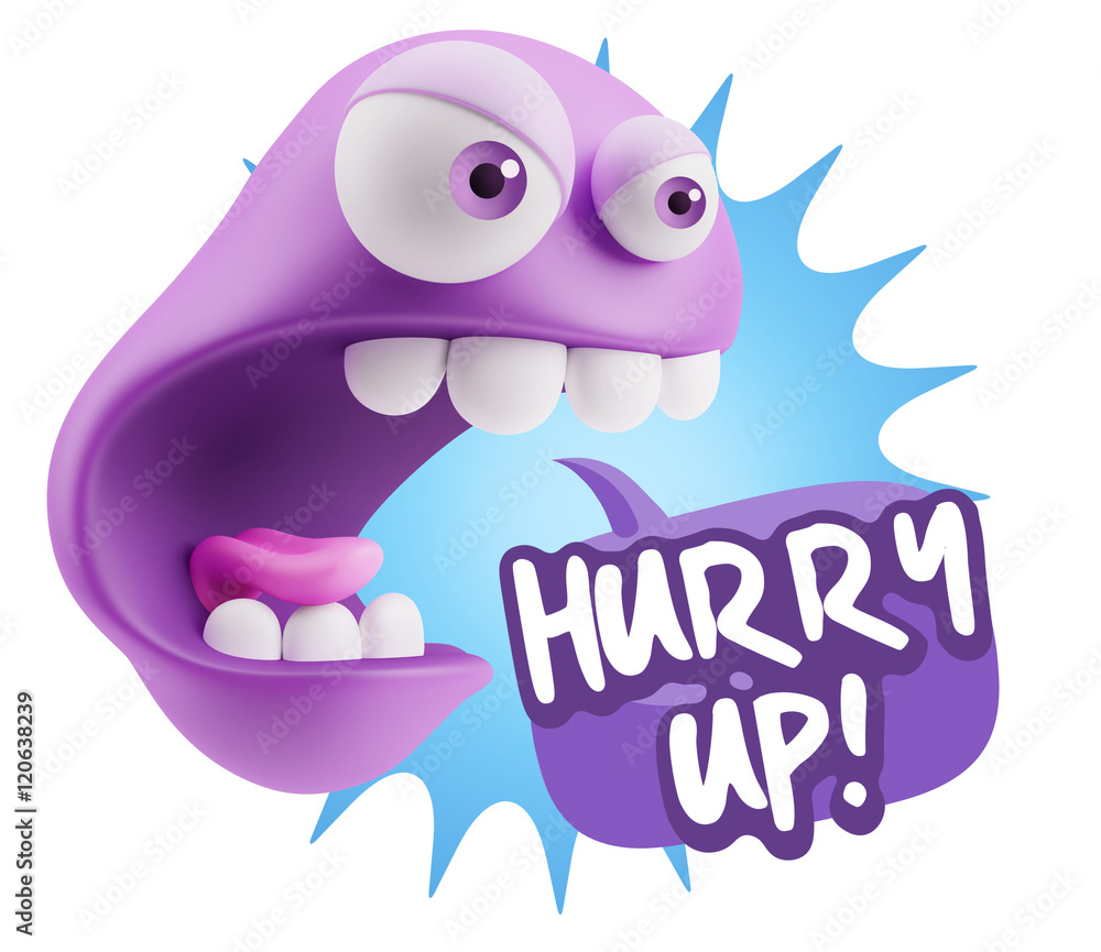 3d Rendering Angry Character Emoji saying Hurry Up with Colorful 3d Rendering Angry Character Emoji saying Hurry Up with Colorful