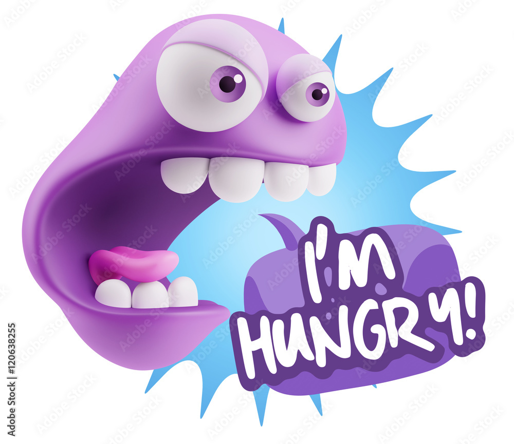 3d Rendering Angry Character Emoji saying I'm Hungry with Colorf 3d Rendering Angry Character Emoji saying I'm Hungry with Colorf