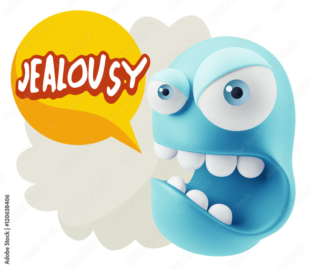 3d Rendering Angry Character Emoji saying Jealousy with Colorful 3d Rendering Angry Character Emoji saying Jealousy with Colorful