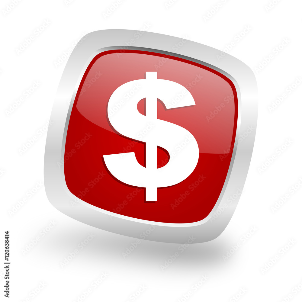dollar square red glossy chrome silver metallic web icon dollar square red glossy chrome silver metallic web icon