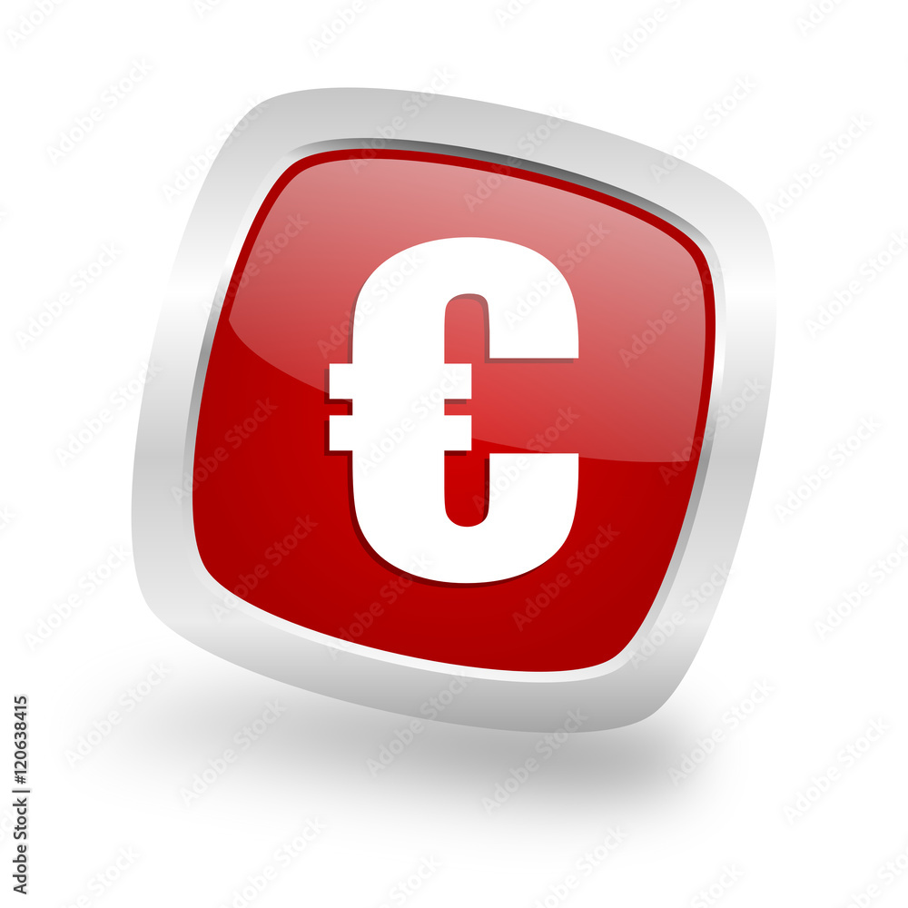 euro square red glossy chrome silver metallic web icon euro square red glossy chrome silver metallic web icon