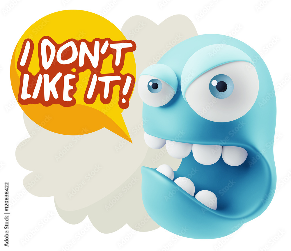 3d Rendering Angry Character Emoji saying I Don`t Like It with C 3d Rendering Angry Character Emoji saying I Don`t Like It with C