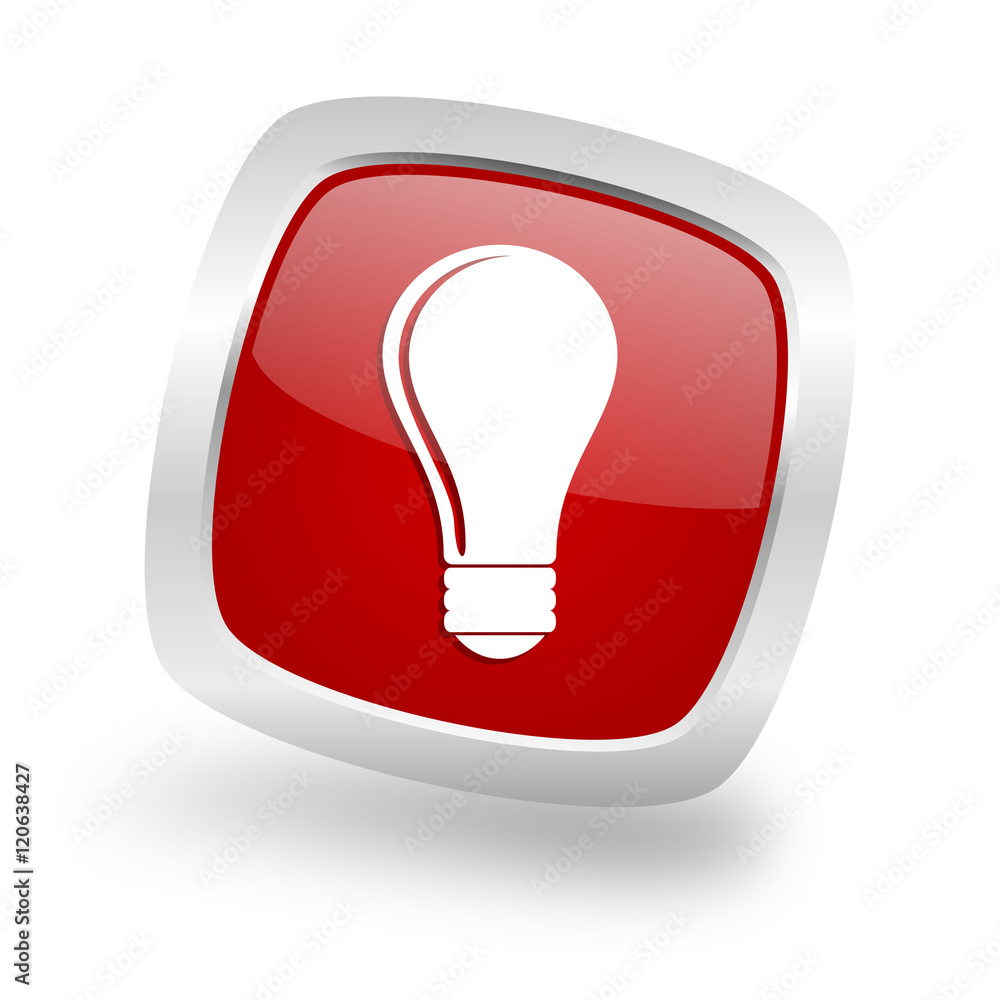 bulb square red glossy chrome silver metallic web icon bulb square red glossy chrome silver metallic web icon